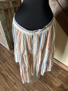 Lucky Brand Pastel Blue, Peach & Cream Tiered Button-Front Midi Skirt XL